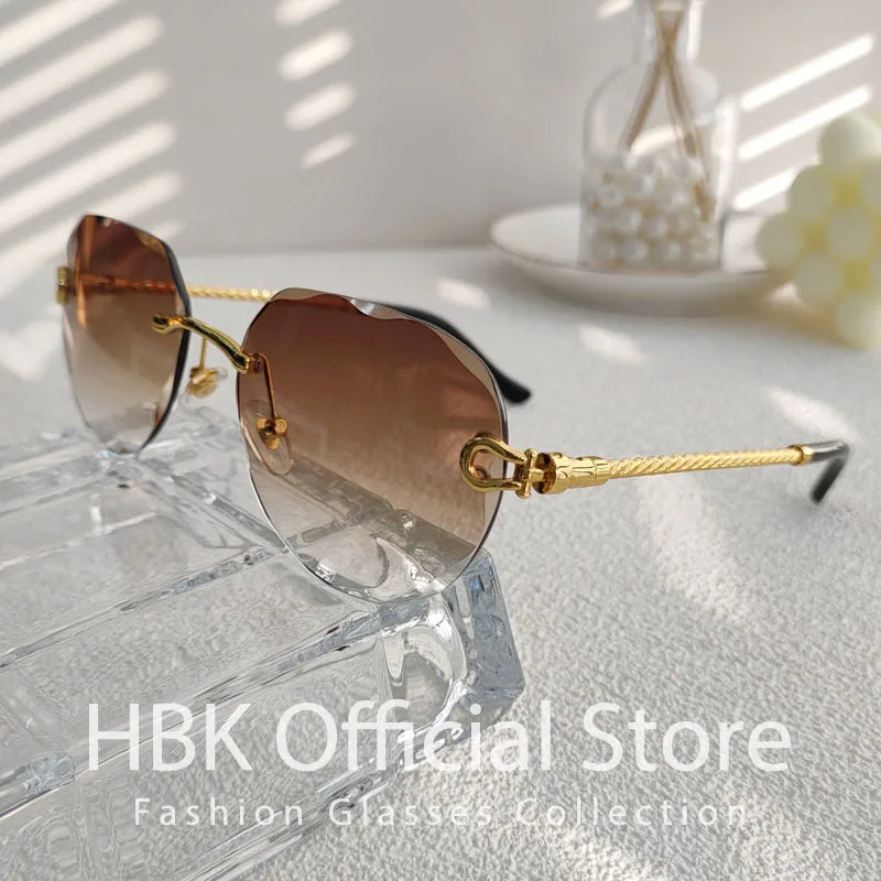 HBK Pilot Frameless Men Sunglasses Punk Wave Cutting Gradient Lens Sun Glasses Women Summer Style Eyeglass UV400
