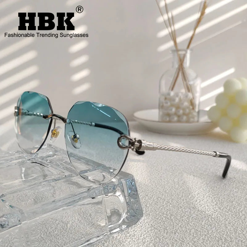 HBK Pilot Frameless Men Sunglasses Punk Wave Cutting Gradient Lens Sun Glasses Women Summer Style Eyeglass UV400
