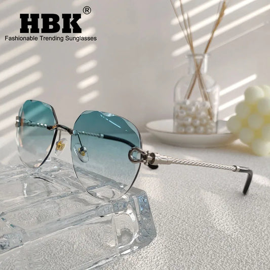 HBK Pilot Frameless Men Sunglasses Punk Wave Cutting Gradient Lens Sun Glasses Women Summer Style Eyeglass UV400