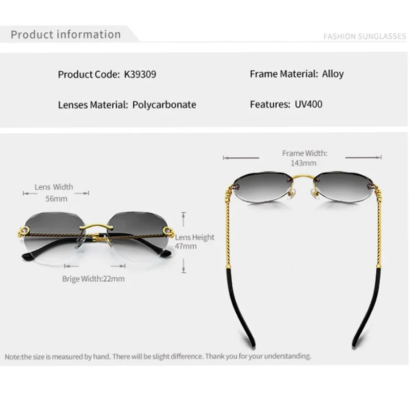 HBK Pilot Frameless Men Sunglasses Punk Wave Cutting Gradient Lens Sun Glasses Women Summer Style Eyeglass UV400