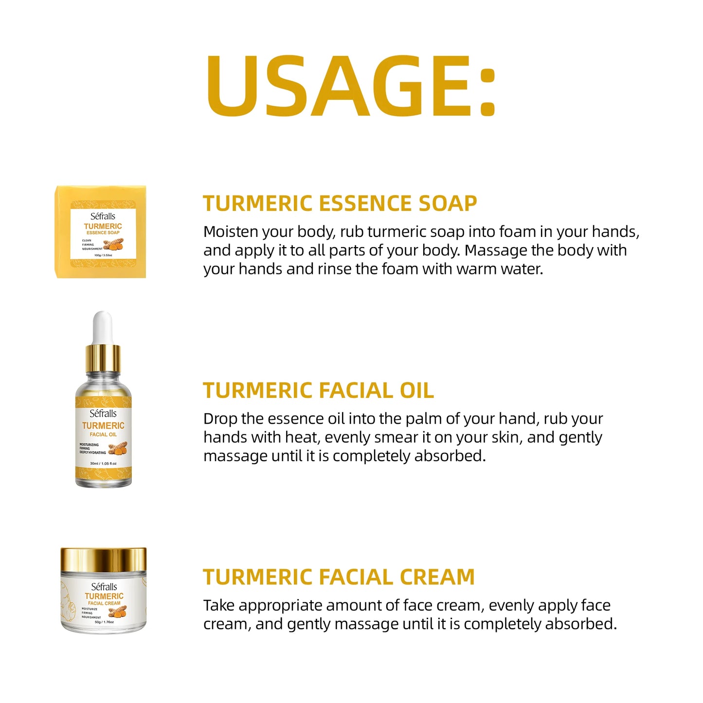 Séfralls Turmeric Skincare Set for All Skin TypesFirming moisturising deep cleansing anti-wrinkle nourishing blemish reduction