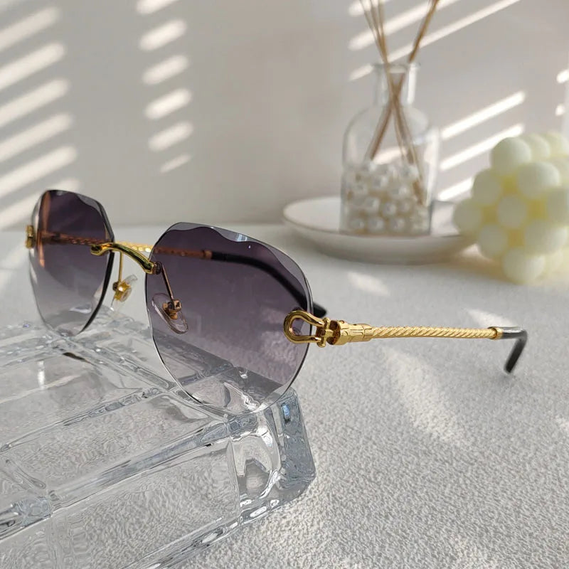 HBK Pilot Frameless Men Sunglasses Punk Wave Cutting Gradient Lens Sun Glasses Women Summer Style Eyeglass UV400