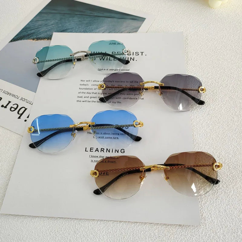HBK Pilot Frameless Men Sunglasses Punk Wave Cutting Gradient Lens Sun Glasses Women Summer Style Eyeglass UV400